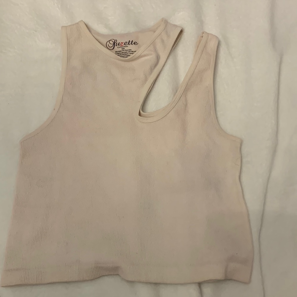 Pink Cropped Tank with Shoulder Cutout